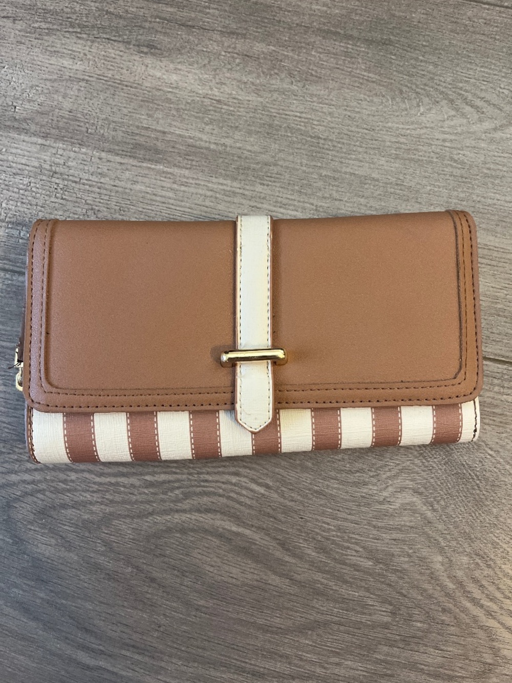 Carpisa Striped Zip Around Wallet Cream Tan Brown Continental Wallet